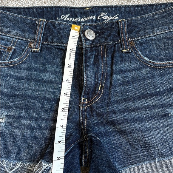 American Eagle Outfitters Dark Blue Distressed Jean Shorts - Picture 5 of 6